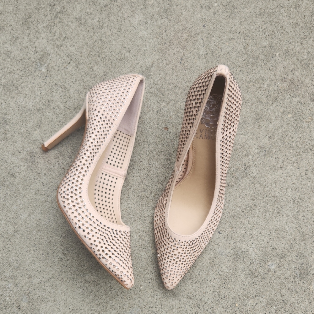 Vince Camuto Rhinestone Beige Heels